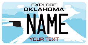 custom mini bike plate for Oklahoma with flycatcher bird and your name and custom text