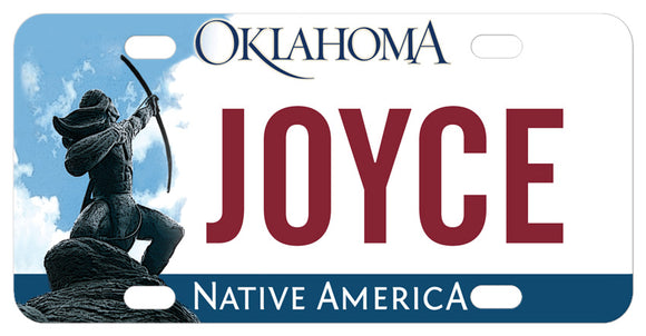 Oklahoma mini license plate inspired by Native American Rain Arrow Statue personalized with any name