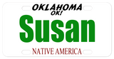 Oklahoma white plate with Oklahoma OK on top and Native America on bottom any personalized text in the center
