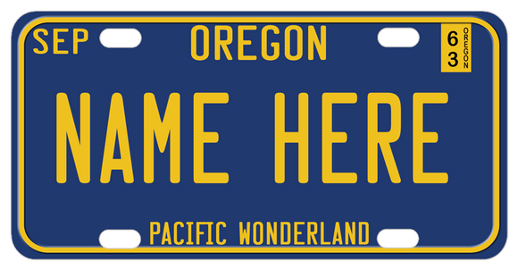 Oregon Blue and Goldish Yellow License Plate with any name