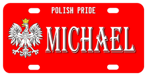 Polish Eagle on red background with top text and center name