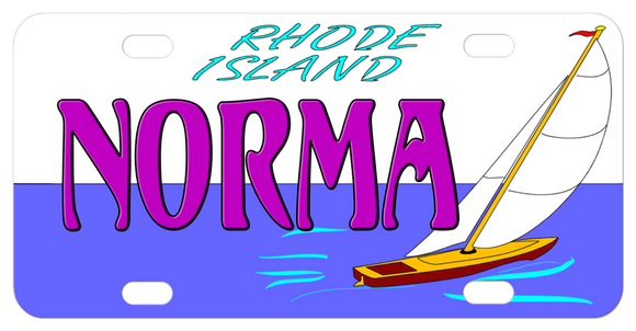 Rhode Island Sail Boat mini license plate personalized with your name