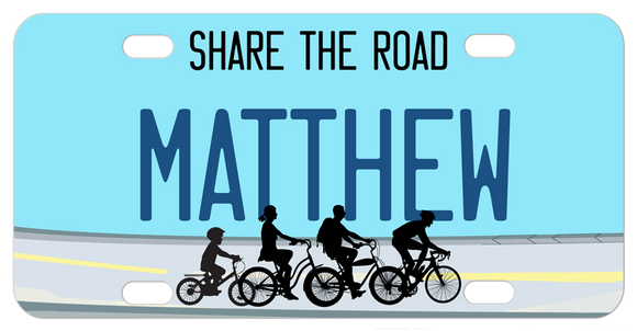 Family Style Share the Road Bicycle License Plate with Adult and Child Bicycle Riders