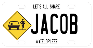 Diamond Yield Sign with Car and Cyclist sharing the road.