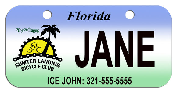 License Plates Created exclusively for Sumter Landing Bicycle Club in The Villages Fl by request of their members.