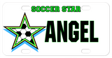 Personalized mini license plate with soccer ball in a star and any custom text