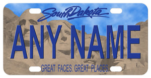 South Dakota 2016 version of the Mt. Rushmore mini personalized name tag with blue sky and concrete looking faces