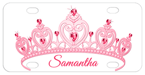 Pink Jeweled Tiara with name in script font on bottom of the plate