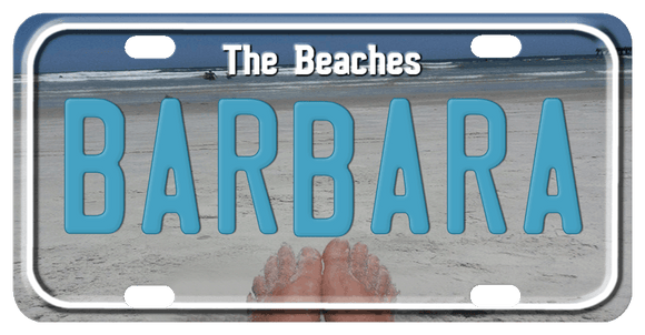 Beach Shoreline and sandy toes showing on the bottom of the plate. Any Text on top and center