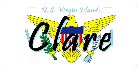 Us Virgin Islands text on top, Eagle holding leaf and arrows in background over eagle image