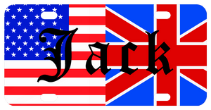 USA and Great Britain Flag Combo Bike Plate with any name in center