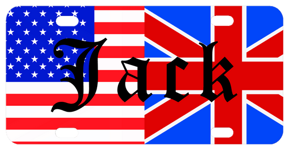 USA and Great Britain Flag Combo Bike Plate with any name in center