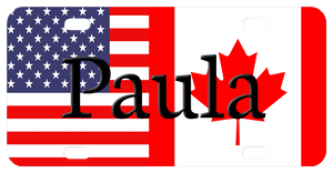 USA and Canada Flags, Bike Plate with any name in center.  You can use the additional info box to request text added to the top and bottom too.