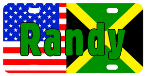 combination of USA and Jamaica Flags with name personalized in center of plate