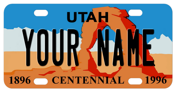 Utah Arch license plate personalized with any name in the center.