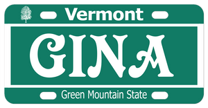 Basic Green and White Vermont mini license plate personalized with your name or custom text.