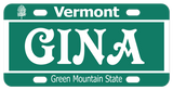 Basic Green and White Vermont mini license plate personalized with your name or custom text.
