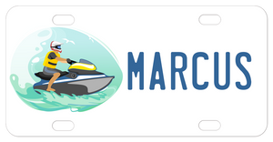 Custom License Plate with Wave Runner Design and personalized with any name and custom text