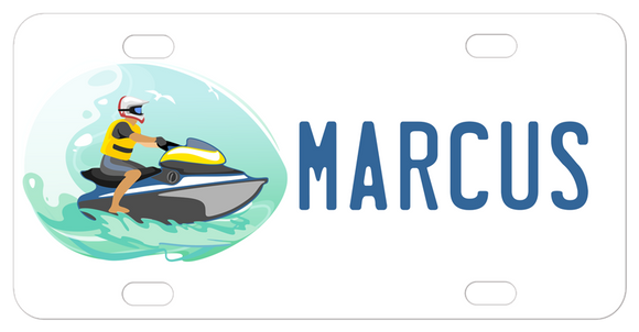 Custom License Plate with Wave Runner Design and personalized with any name and custom text