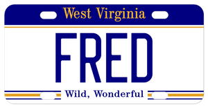 West Virginia custom mini license plate printed with your name in the center
